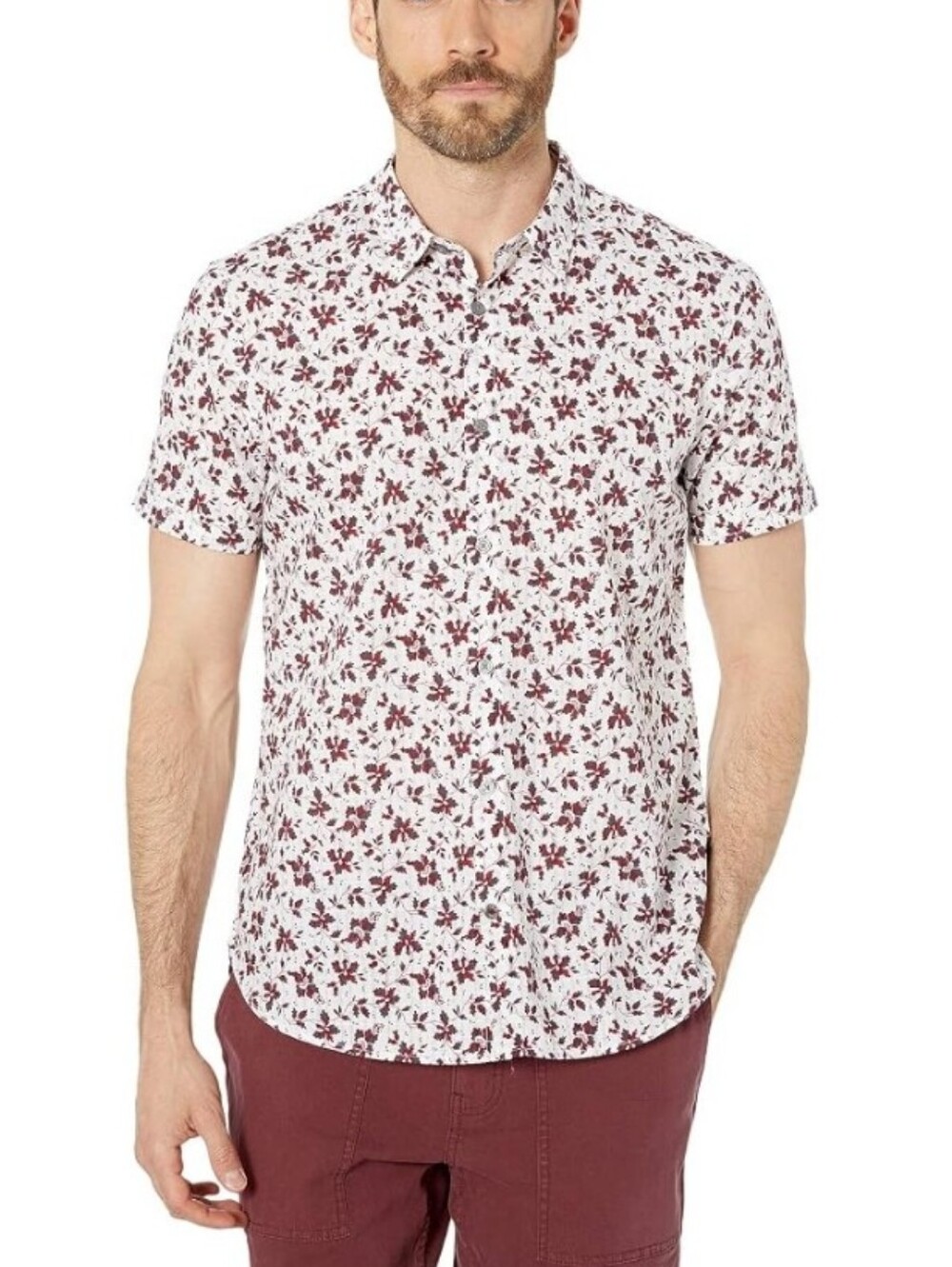John Varvatos Men's Star Jasper Short Sleeve Sport Shirt Floral Button Up Small